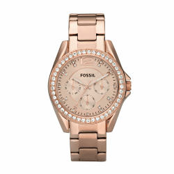 FOSSIL Riley Armbanduhr für Damen Quarz Chronograph Uhrwerk mit Edelstahl oder Lederband Roségoldton und Glitter 38MM Angebot bei HelloDeals