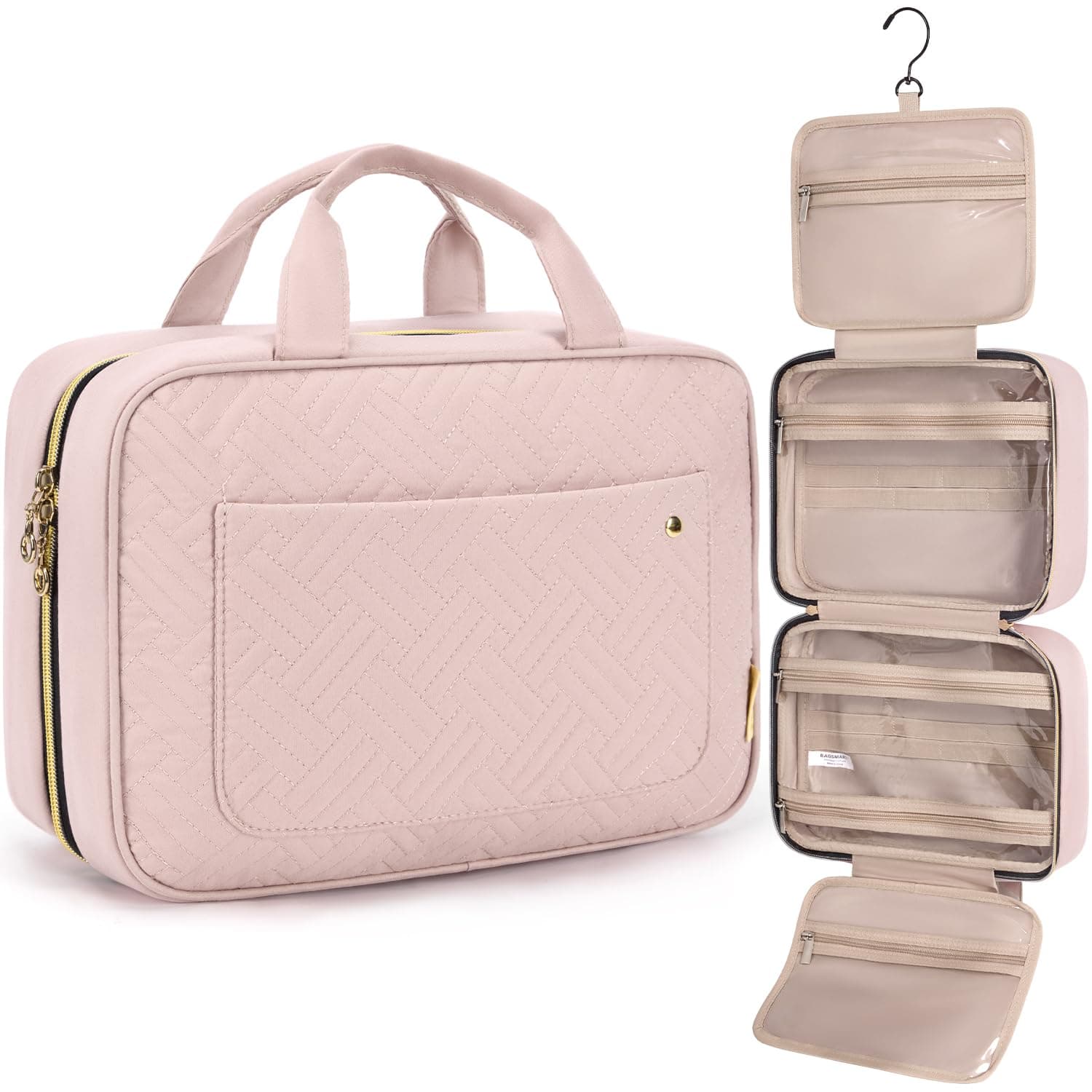 BAGSMART Kulturbeutel kulturtasche Damen, Kulturtasche zum Aufhängen, Toiletry Bag Kosmetiktasche Reise Waschtasche Transparent für Makeup,Toilettenartikel M-baby Pink Angebot bei HelloDeals