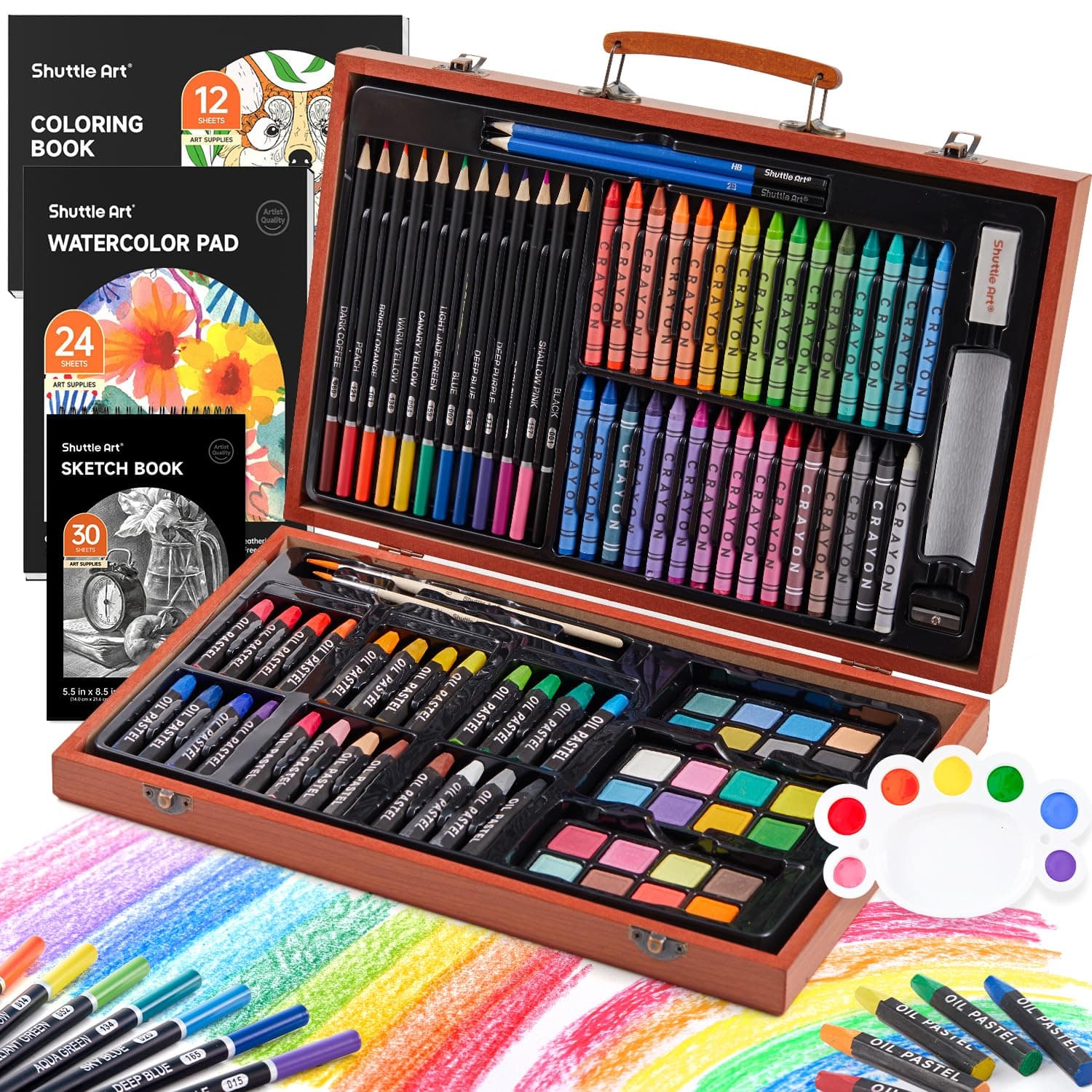Shuttle Art 106 teiliges Malset, Deluxe Malkoffer mit Buntstift, Ölpastellkreide, Aquarellfarben, Wachsmalstifte, Malbuch, Aquarellblock, Holzkoffer, Künstlerkoffer, Malset für Kinder und Erwachsene 118 Stück (1er Pack) Mehrfarbig Angebot bei HelloDeals