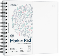 Ohuhu Skizzenbuch Doppelseitig Durchschlagfest - 120 Seiten (60 Blatt) 150 g/m² Papier - Spiralgebundenes, Beidseitig Nutzbar, Spiralbindung für Alkoholmarker & Aquarell, Ideal für Illustration 21 × 21 cm Angebot bei HelloDeals
