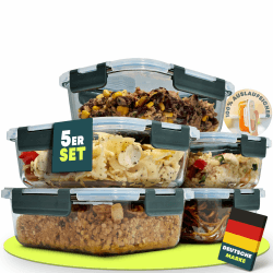 uandu Glasbehälter mit Deckel, 5- teilig, Meal prep Gläser, Frischhaltedosen Glas mit Deckel, Glasdosen mit Deckel Set, Meal prep Boxen Glas Anthrazit 5er Set Angebot bei HelloDeals