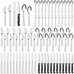 Besteck Set für 12 Personen, Bastwe 72-teiliges Edelstahl Besteckset mit Steakmesser, Messer, Gabel, Löffel, Hochwertiges Essbesteck Set für Restaurant Party Hochzeit, Spülmaschinenfest 72 teiliges Angebot bei HelloDeals