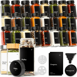 KIVY Gewürzgläser mit Streueinsatz [24x 120ml] + 240 Wasserfeste Etiketten - Luftdichte Gewürzgläser Eckig - Gewürzstreuer Glas - Spice Jars Set - Gewürzbehälter Leer - Gewürzdosen Schwarz Schwarze Gewürzgläser Angebot bei HelloDeals