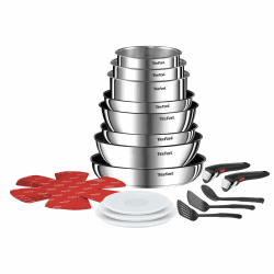 Tefal Ingenio Emotion 20-tlg. Topf und Pfannenset abnehmbarer Griff, mit Zubehör, stapelbar, platzsparend, Topfset Induktion Titanium 2X Antihaftversiegelung, einfache Handhabung und Reinigung, L897SK 20-tlg. Set Angebot bei HelloDeals