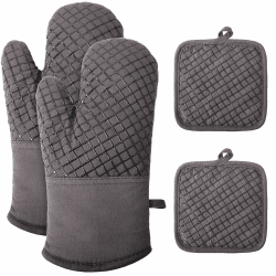 Ofenhandschuhe Topflappen Topfhandschuhe 4er Set – Hitzebeständige und rutschfeste Backhandschuhe, weiche Baumwolle, Lange Flexible Dicke silikon Kochhandschuhe zum Kochen Dunkelgrau Angebot bei HelloDeals