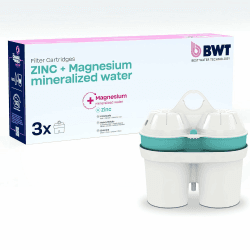 BWT Filterkartuschen ZINC & MAGNESIUM MINERALIZED WATER 3 Stück | Filterkartusche für Wasserfilter | Wasserfilterkartuschen | Filtert Kalk, Chlor, Blei & Kupfer | für Wasserhärte ab 15°dH geeignet 3x ZINC + Magnesium Angebot bei HelloDeals
