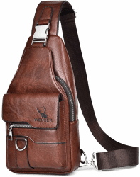 Sling Tasche für Herren,Leder Brusttasche,Wasserdichte Schultertaschen,Lässige leichte Tasche,Handy,Crossbody für Wandern,Radfahren,Camping (Dunkelbraun) Angebot bei HelloDeals