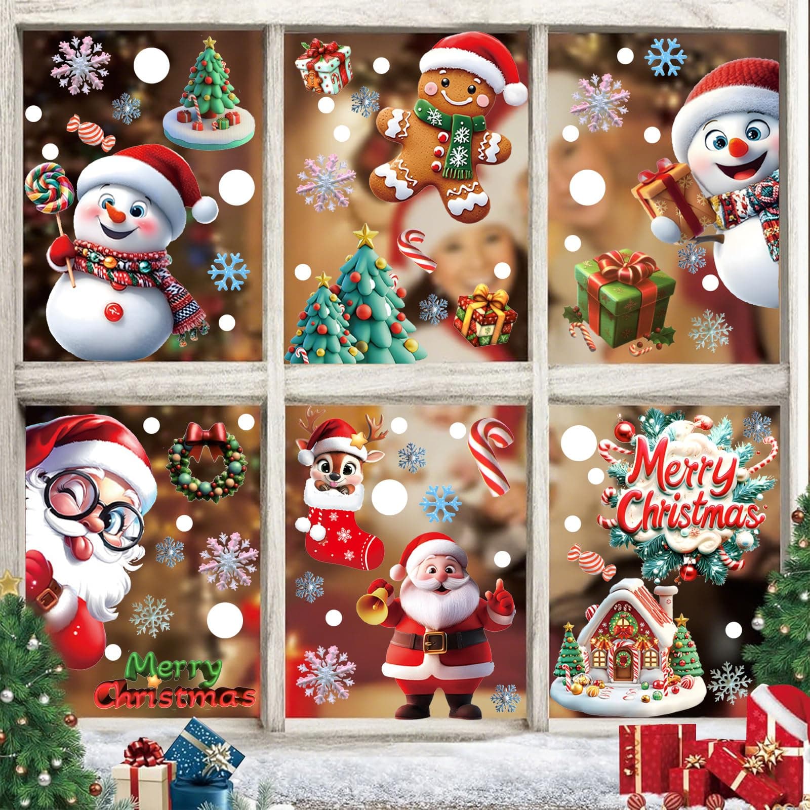 9 Blätte 263 Stück Fensterbilder Weihnachten Selbstklebend, Weihnachten Fensterbilder, Weihnachtsdekorationen, Doppelseitige Wiederverwendbare Statisch Haftende PVC Aufkleber, für Glasfenster Angebot bei HelloDeals