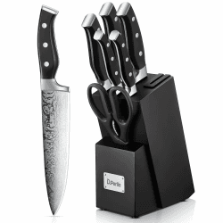 D.Perlla Messerblock mit Messerset, 7-TLG Selbstschärfender Messerblock, Scharf Edelstahl Messerset Set mit Kunststoff-Griff und Holzblock, Profi Küchenmesserset, Schwarz Schwarz 7 Angebot bei HelloDeals