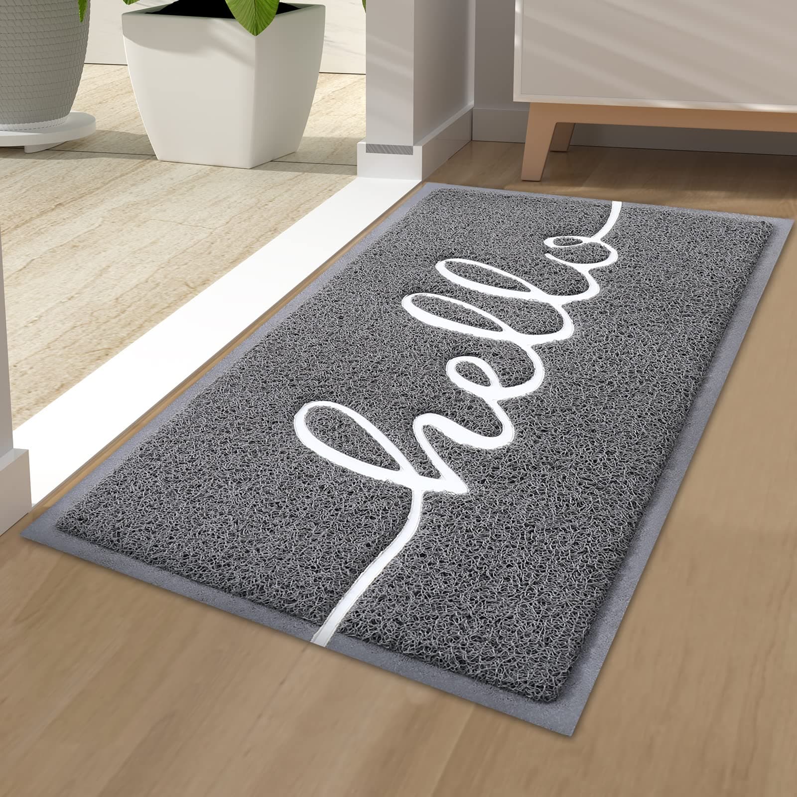 Homaxy Hello Fußmatte außen und innen, rutschfeste Schmutzfangmatte Türmatte, waschbar Fussmatte aussen für Haustür, Eingangsbereich, Garten (40 x 60 cm, Grau) 40 x 60 cm (Rechteckig) Grau-weiß Hello Angebot bei HelloDeals