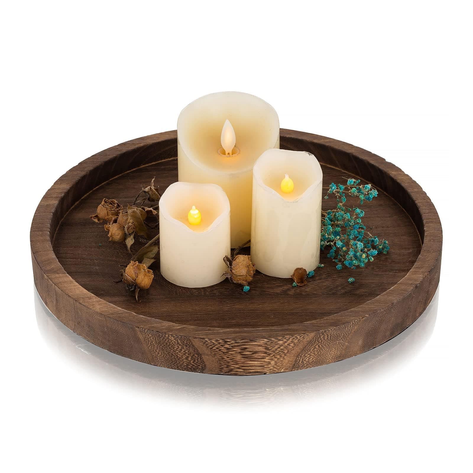 Holztablett Rund Holz Tablett Deko - Romadedi 30cm kerzentablett Landhaus Landhausstil Dekotablett Rustikale Tischdeko Couchtisch Kerzenteller Wohnzimmer 30 cm Round Angebot bei HelloDeals