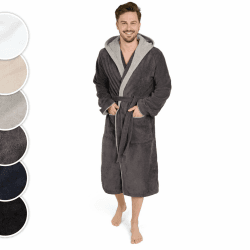 Blumtal Bademantel Herren, kuschelig weicher Bademantel Herren mit Kapuze aus 100% Baumwolle mit gefütterter Kapuze und samtigen Frottee - Velours, Oeko-TEX® Zertifizier L Anthrazit und Grau Angebot bei HelloDeals