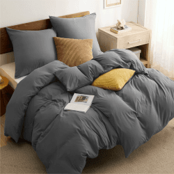 BEDSURE Bettwäsche 135x200 4teilig Anthrazit - 2 Bettbezüge 135x200 cm + 2 Kissenbezüge 80X80 cm, ÖKO-TEX Bettwäsche-Sets Grau Polyester Mikrofaser mit Reißverschluss 135 x 200 cm 4 teilig 01 - Anthrazit Angebot bei HelloDeals