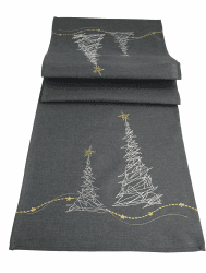 Tischläufer Tischdecke Weihnachten modern in Grau mit Stickerei Gold Silber (Grau_Baum) Angebot bei HelloDeals