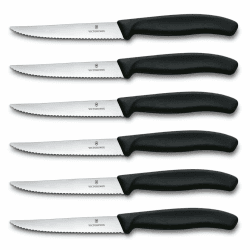 Victorinox Swiss Classic Profi Steak- und Pizzamesser-Set, 6-teilig, Tafelmesser, Wellenschliff, Scharfe Klingen, 11 cm, Robuste Kunststoffgriffe, Schwarz Angebot bei HelloDeals