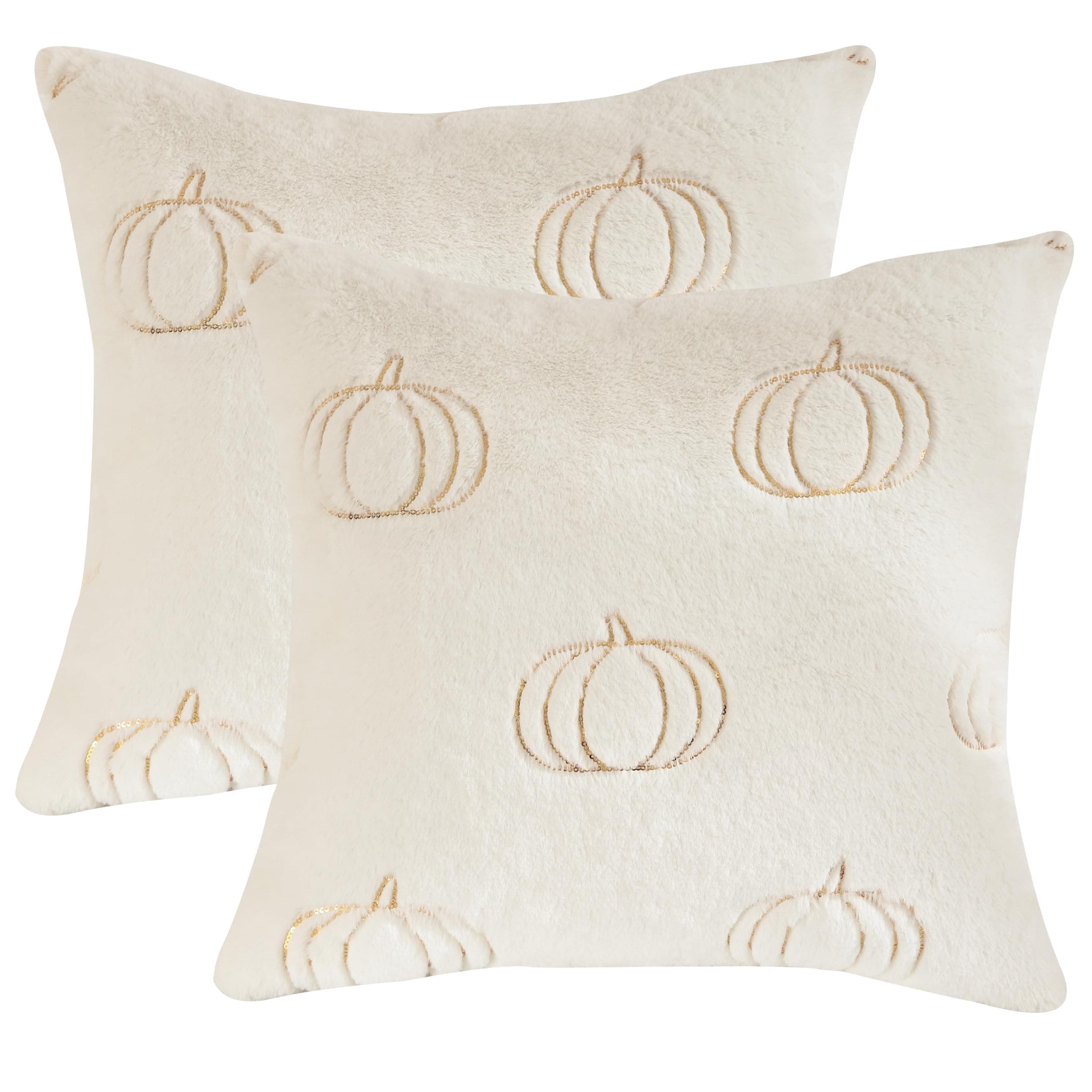 Tosleo Halloween 2 Stück Kissenbezug mit Pailletten Kürbis Plüsch Lendenkissen Abdeckungen 50 x 50cm Weiß für Thanksgiving Dekoration Indoor Outdoor Couch Überwurf Kissen Fälle für Sofa Schlafzimmer Weiß 50 x 50 cm, 2 Stück Angebot bei HelloDeals