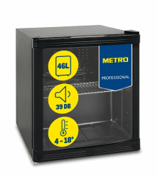 METRO Professional Mini-Kühlschrank GPC1046, Edelstahl/Glas, 43 x 48 x 51.5 cm, 46 L, schwarz Black 46 L Angebot bei HelloDeals