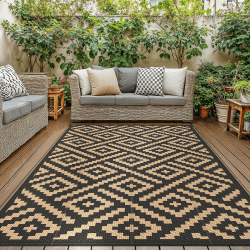 GENlMO Outdoor Teppich Wetterfest 150x240cm Picknickdecke Plastik-Strohhalm Matte UV-bestandig Camping Teppich Waschbarer Outdoor Teppiche fur Garten, Balkon,Pool, Deck, Hinterhof, Schwarz & Braun 150 x 240 cm (Rechteckig) *Schwarz & Braun Angebot bei HelloDeals
