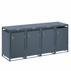 JOMO Mülltonnenbox 4-er aus verzinktem Stahl in Anthrazit – Wetterfeste Mülltonnenverkleidung - Mülltonnenhaus für 120L & 240L Tonnen, stabile Müllbox mit Belüftung 4 Türen Angebot bei HelloDeals