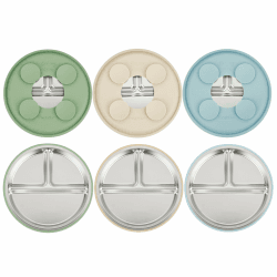 PandaEar 3 Stück Edelstahl-Baby-Saugnapfteller, geteilter Kleinkind-Teller für Babys, LED-Entwöhnungsbedarf, rutschfestes Kleinkind-Baby-Fütter-Set, spülmaschinenfest (Blau/Grün/Braun) Angebot bei HelloDeals