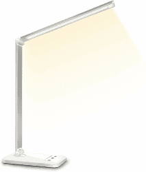 Schreibtischlampe LED Dimmbare Tischleuchte 5 Farb und 10 Helligkeitsstufen Nachttischlampe USB-Anschluss für Aufladung des Smartphones Leselicht für Leser, Kinder, QM019, Aluminium, Silver Angebot bei HelloDeals
