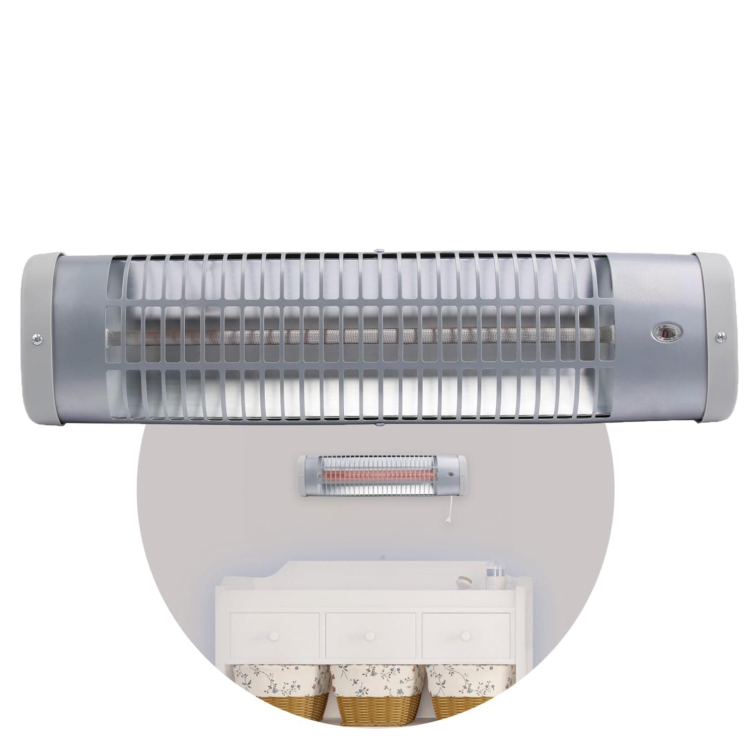 BR 60 Heizstrahler Baby | 600 Watt | Wickeltisch Heizstrahler | Abschaltautomatik | Baby Wärmelampe | Wickeltischstrahler | Wärmelampe Baby | Wärmestrahler Baby | Einfache Wandmontage | Silber 02 - silber Angebot bei HelloDeals