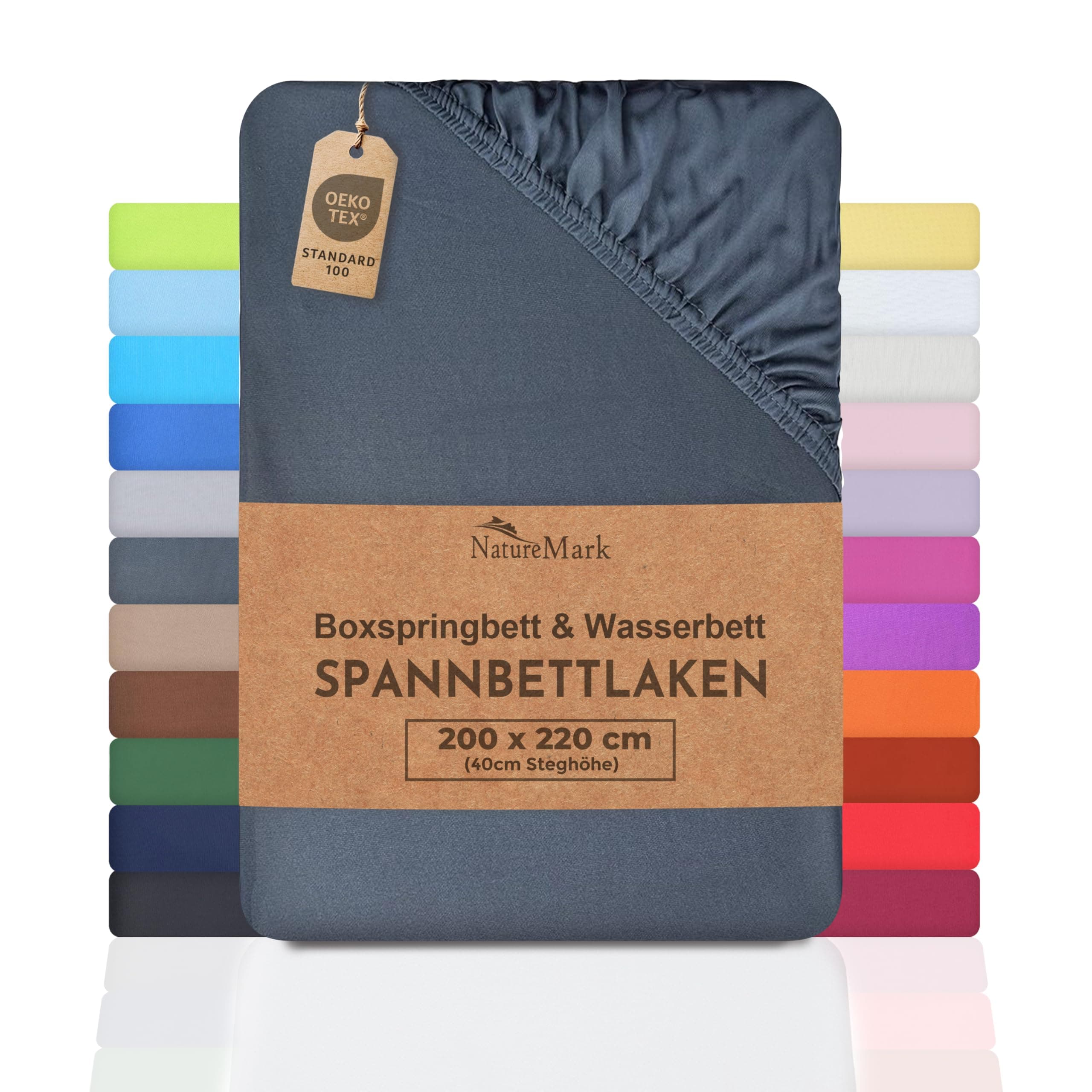 NatureMark Basic Boxspringbett & Wasserbett Spannbettlaken 200 x 220 cm - 40 cm Steghöhe - 200x220cm Spannbetttuch - 100% Baumwolle, Anthrazit/Dunkel grau 200x220 cm +40cm Steg Anthrazit Grau Angebot bei HelloDeals