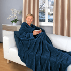 Gräfenstayn® Kuscheldecke mit Ärmel – Flauschige Decke zum Anziehen – Öko-Tex Standard 100 – Ärmeldecke für Damen & Herren – TV-Decke (Blau, 200x150cm) 200x150cm Blau Angebot bei HelloDeals