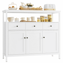 FirFurd Sideboard Küchenschrank mit 3 Schubladen 3 Türen, Küchenkommode, Buffetschrank für Küche Wohnzimmer Esszimmer, verstellbare Ablage, 108x38x98,5cm Weiß Angebot bei HelloDeals