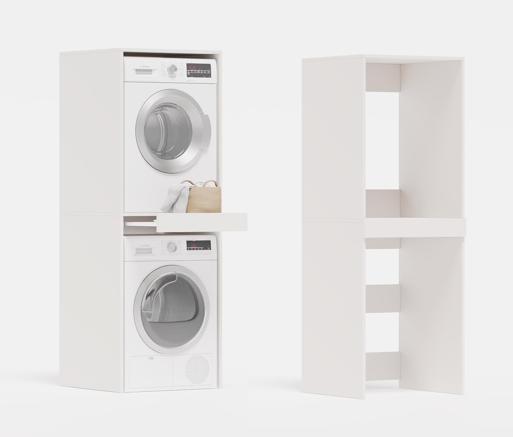 PLATAN ROOM Waschmaschine Trockner Schrank mit Ausziehbrett • Waschmaschinenschrank für Waschmaschine & Wäschetrockner • Überbauschrank 187 x 65 x 66 cm (Weiß) Angebot bei HelloDeals