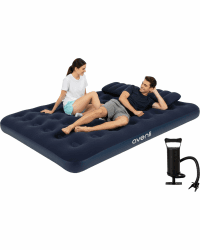 AVENLI Luftmatratze Luftbett Camping Set mit 2 Kissen und Pumpe für 2 Personen 203x152x22cm aufblasbare Matratze Gästebett weiche Liegefläche mit beflockter Oberfläche Reise-Bett für Camping & Zuhause Angebot bei HelloDeals