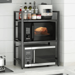 ALANNG Mikrowellen Regal, 3 Stufig Mikrowellenregal Küche Arbeitsplatte, Küchenregal Stehend für Backofen/Kaffeemaschine, Stabile Microwave Stand mit 6 Haken, Schwarz Angebot bei HelloDeals