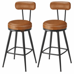 VASAGLE EKHO Kollektion - 360° drehbarer Barhocker, 2er Set, Hocker mit Rückenlehne für Kücheninsel, Kunstleder mit Nähten, Mid-Century-Modern-Stil, 65 cm hoch, Küche, Hausbar, karamellbraun LBC089K01 91H cm Karamellbraun 2 Angebot bei HelloDeals