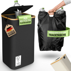 Glückstoff® Pfandflaschen Sammelbehälter [INKL. TRAGETASCHE] - Flaschensammler Leergut - PET Flaschen Pfandbehälter - Flaschensammler - Pfandflaschen Aufbewahrung - Pfandbehälter Einwurf - 100 Liter Schwarz Mit Einwurfloch, Eckig Angebot bei HelloDeals
