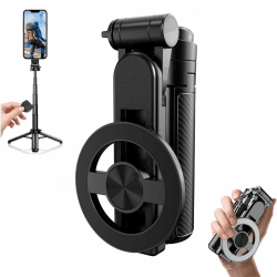 4 in 1 Multifunktionaler Magnetischer Selfie-Stick, 360°-Rotations-Telefonständer mit kabelloser Fernbedienung für iPhone & Android, Telefonstativ für Zuhause, Reisen, Vlogging & Videoaufnahme Schwarz Angebot bei HelloDeals