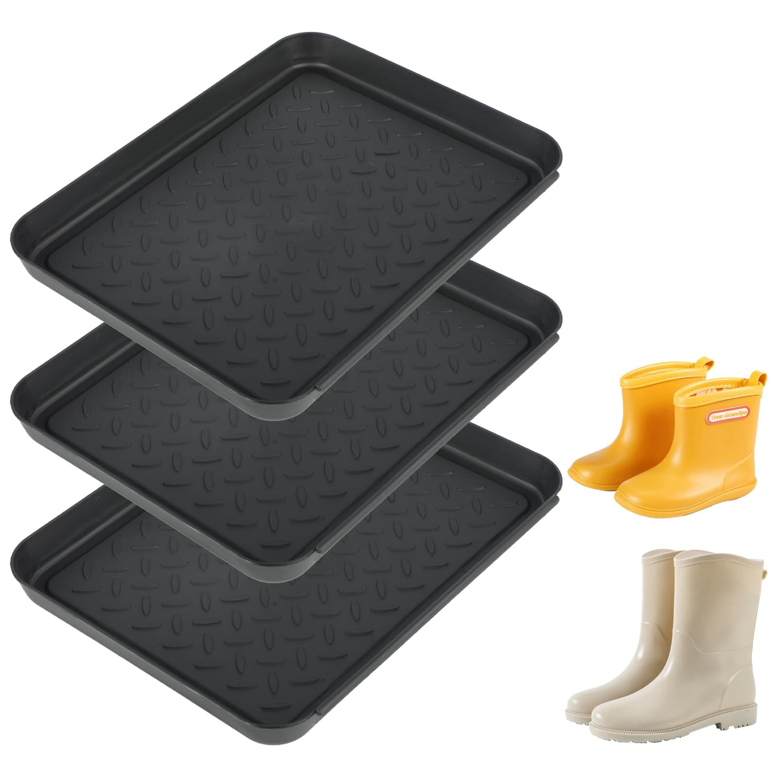 Schuhabtropfschale 3er Set, Schuhmatte Abtropfmatte 35 x 27,5 x 3 cm, Abtropfschale Schuhe aus Kunststoff für Regentage und Schneesaison (Schwarz), Geeignet als Hundefuttermatte, Farbwanne usw. Angebot bei HelloDeals