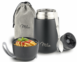 Milu® Thermobehälter für Essen 650ml, Edelstahl Warmhaltebehälter mit Löffel, Thermobecher Essen, Thermo Lunchbox für Kinder, Erwachsene, Thermobox Suppen, Babybrei, Speisebehälter Schwarz, 650ml Schwarz 650 ml Angebot bei HelloDeals