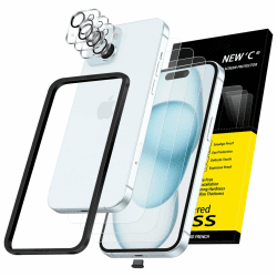 NEW'C 3x für iPhone 15 für Panzerglas (6,1 Zoll) und 3x Kamera Panzer Schutz Glas Kameraschutz für iPhone 15 (6,1 Zoll) -Einfaches Installationswerkzeug enthalten + Staubschutzstöpsel-kratzfest 15 6,1 Zoll Transparent Angebot bei HelloDeals