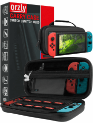 Orzly Switch Tasche für Nintendo Switch/Switch OLED und Switch Zubehör - Stoßfeste Tragetasche - Harte Schutzhülle, Reisetasche mit Aufbewahrung für Konsole, Joycons, Zubehör und Spiele - Schwarz Schwarz Nintendo Switch/OLED Angebot bei HelloDeals