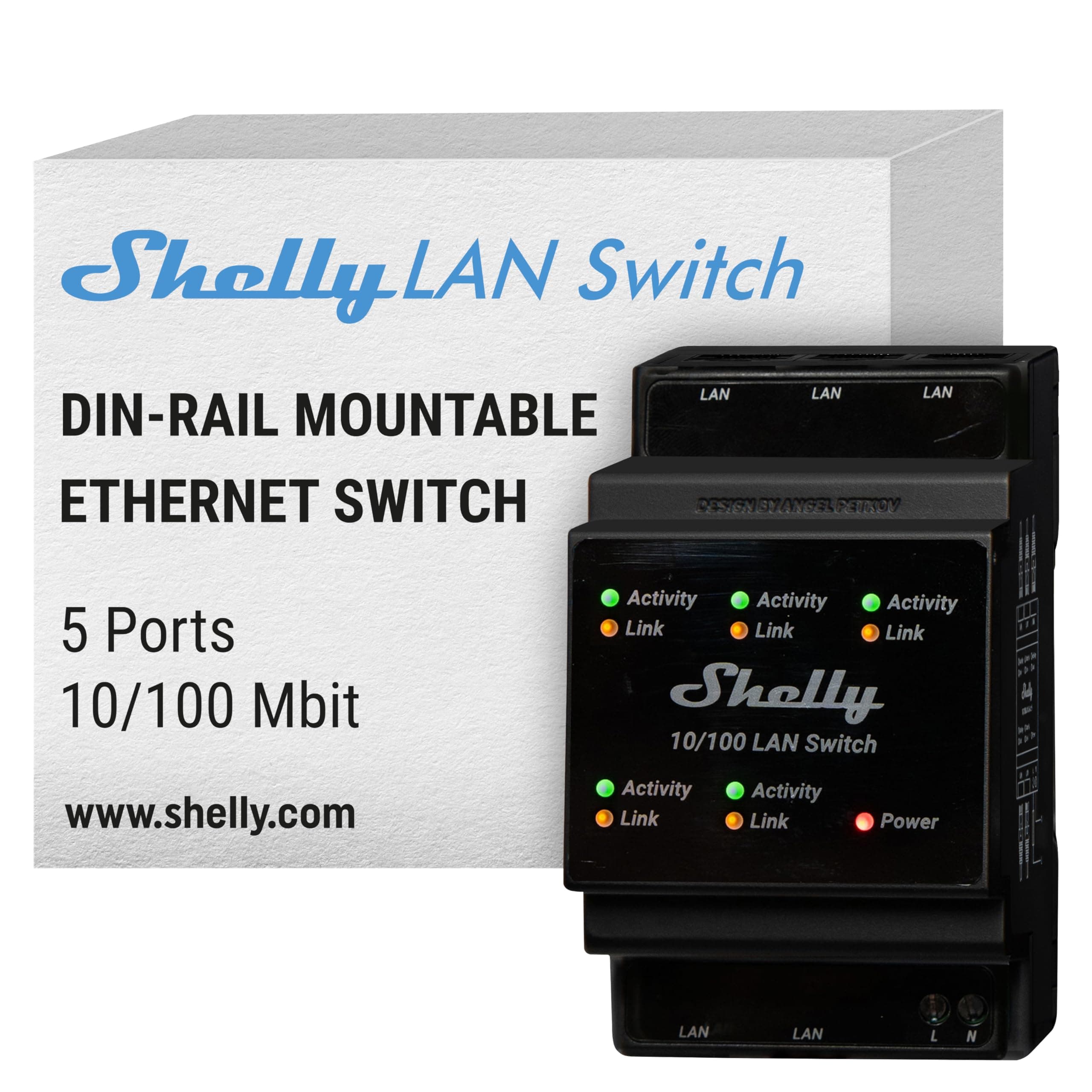 Shelly LAN Switch | Ethernet Netzwerk Switch Für Die DIN Schiene (10/100 Mbps) | 5 RJ45-Anschlüssen | 110V - 230 V | Keine Zusätzlichen Adapter Erforderlich | Einfache Installation | Plug & Play Angebot bei HelloDeals