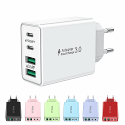 USB C Ladegerät, 4-Ports USB Stecker Schnellladegerät Mehrfach Netzteil USBC Fast Charger PD Power Adapter Ladestecker USB Schnellladen für iPhone 16 15 14 13 12 11 Pro Max, iPad, Samsung,Handys 1-pack weiß Angebot bei HelloDeals