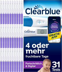 Clearblue 30 Ovulationstest Fortschrittlich & Digital und 1 Schwangerschaftstest – für doppelte Chancen, schwanger zu werden, Zyklus-App-Tracker 30 Ovulationstests Fortschrittlich & Digital und 1 Schwangerschaftstest Angebot bei HelloDeals