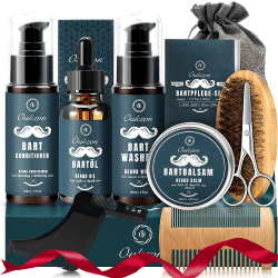 Bartpflege Set für Männer, Oukzon 10 in 1 Hochwertig Bart Geschenke für Männer - 60ML Bartshampoo, 60ML Bart Conditioner, Bartöl, Bartbalsam, Bartkamm,Bartbürste, Bartschere,Bartschablonen,Reisetasch Angebot bei HelloDeals