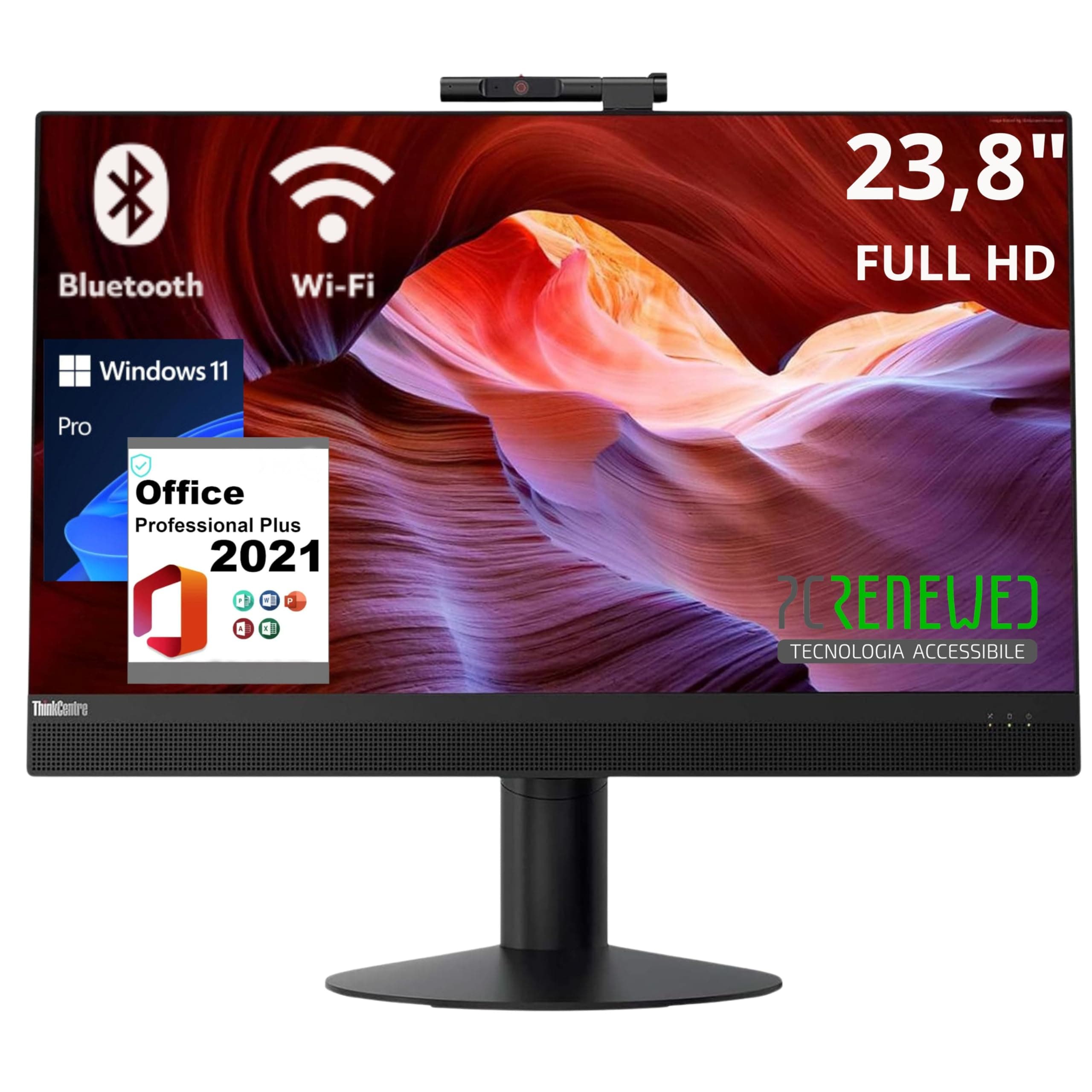 Lenovo All-in-One-PC, 24" FHD-Display, Intel i5-8500, 16 GB RAM, 512 GB SSD, Windows 11 Pro, Office 2021, WiFi, Bluetooth (Generalüberholt) Angebot bei HelloDeals