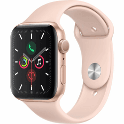Apple Watch Series 5 44 mm (GPS) – Goldfarbenes Aluminiumgehäuse mit rosa Sportarmband (Renewed) Angebot bei HelloDeals