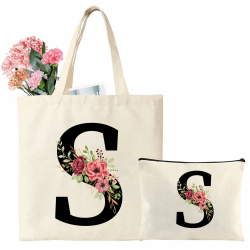Initialen Baumwolltasche personalisiert, Buchstaben Tragetasche und Kosmetiktasche, Canvas Einkaufstasche Geschenk für Frauen Freundin Mama Oma zum Geburtstag, Weihnachten, Jahrestag Angebot bei HelloDeals