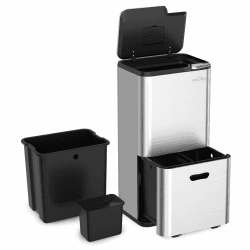 mVm Mülleimer Küche,63 Liter Treteimer,3 Fächer, Mülltrennsystem, Abfalleimer Küche mit Inneneimer aus Kunststoff,Metall,Klappdeckel, Softclose, Luftdicht K63L Grau Angebot bei HelloDeals