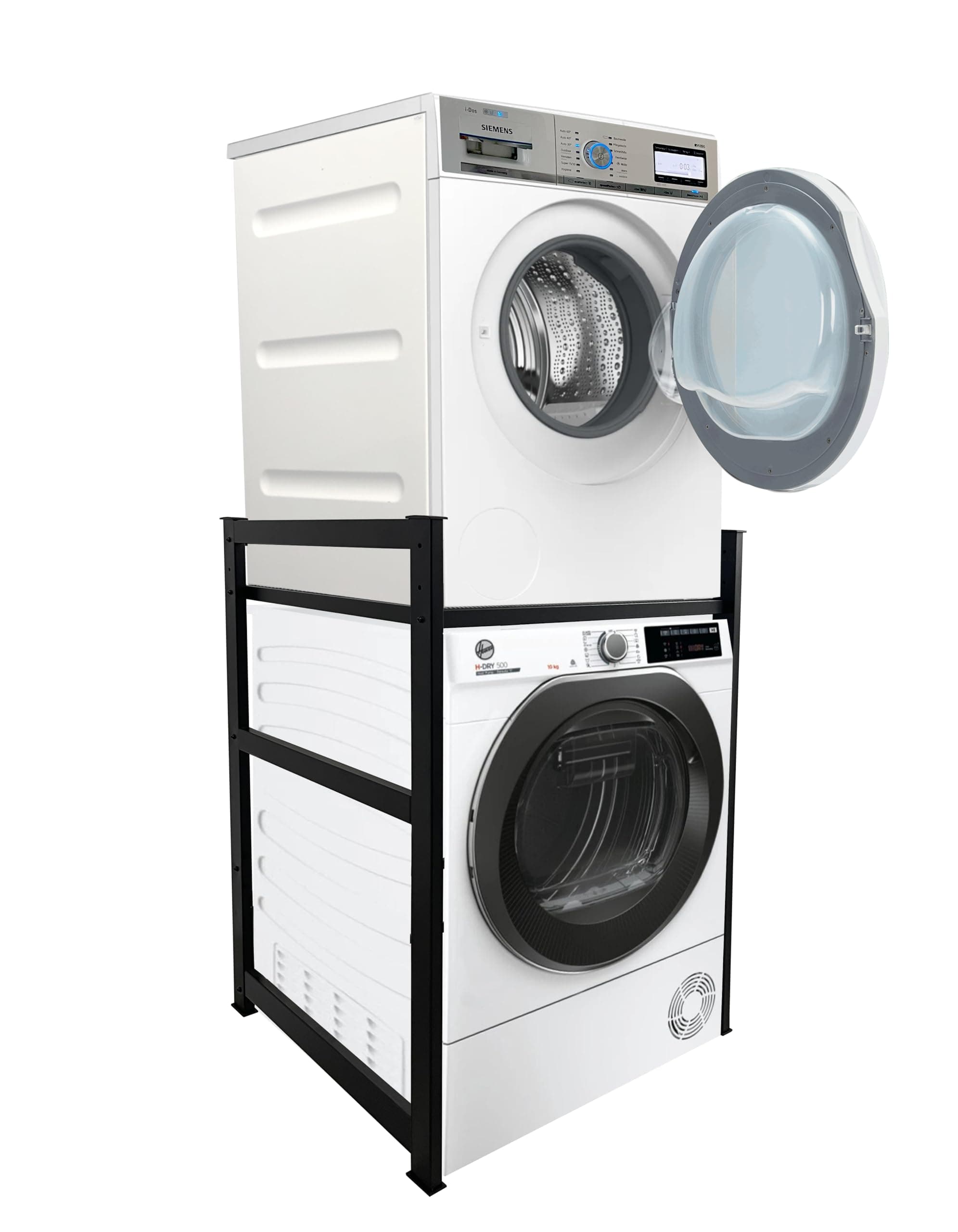 QUICK STAR Waschmaschinenregal 74x65x111cm Schwarz | Regal Gestell für Waschmaschine und Trockner Übereinander | Standregal Badezimmer Waschmaschinenschrank Keller Angebot bei HelloDeals