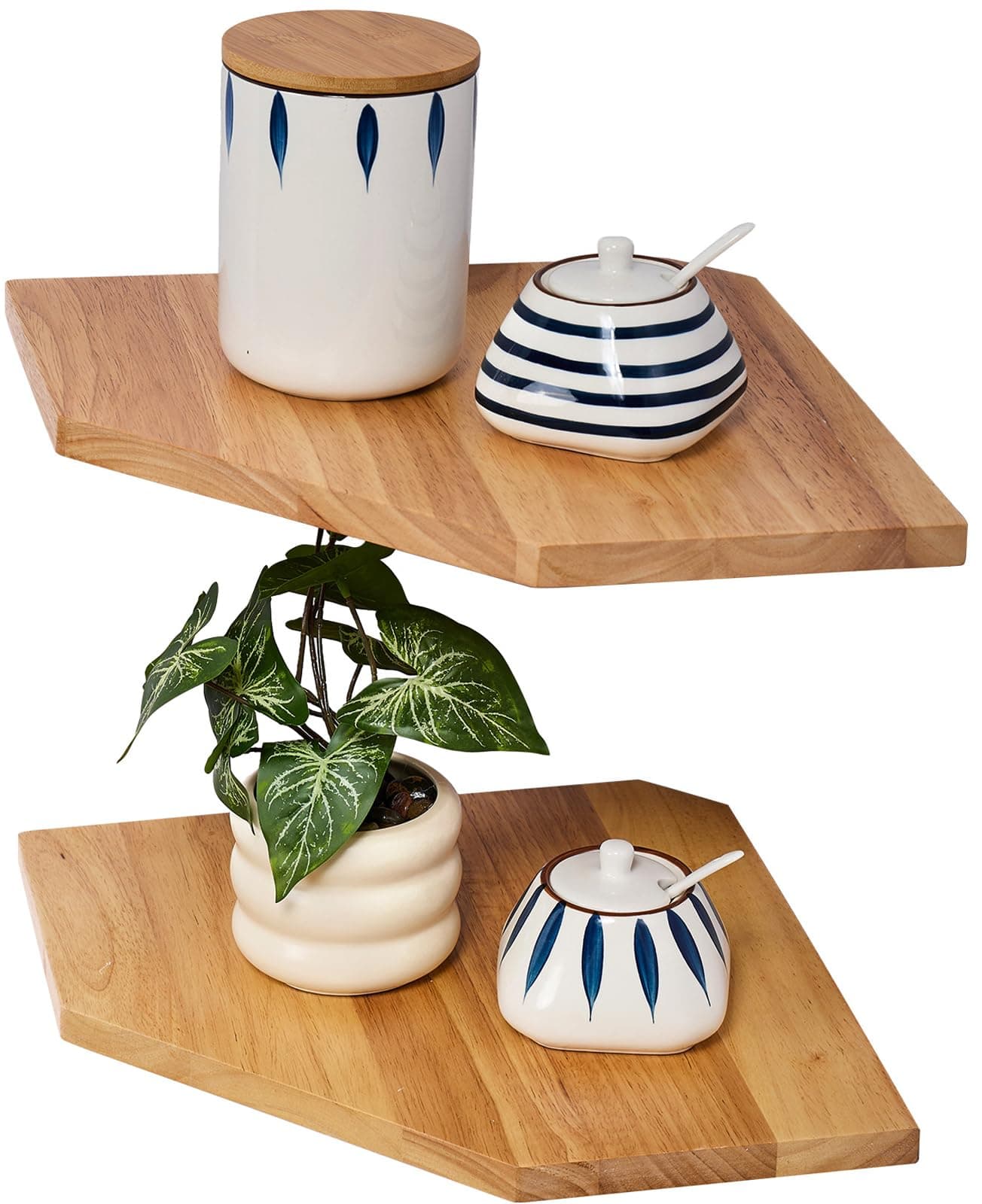 Eckregal Hängend, 2er-Set Eiche Massivholz Eckregal Wandregal Holz Vintage Landhausstil Regal für Schlafzimmer Wohnzimmer Diamantform mit Drahtloch 28.5CM Naturholz 28.5CM 2P Angebot bei HelloDeals