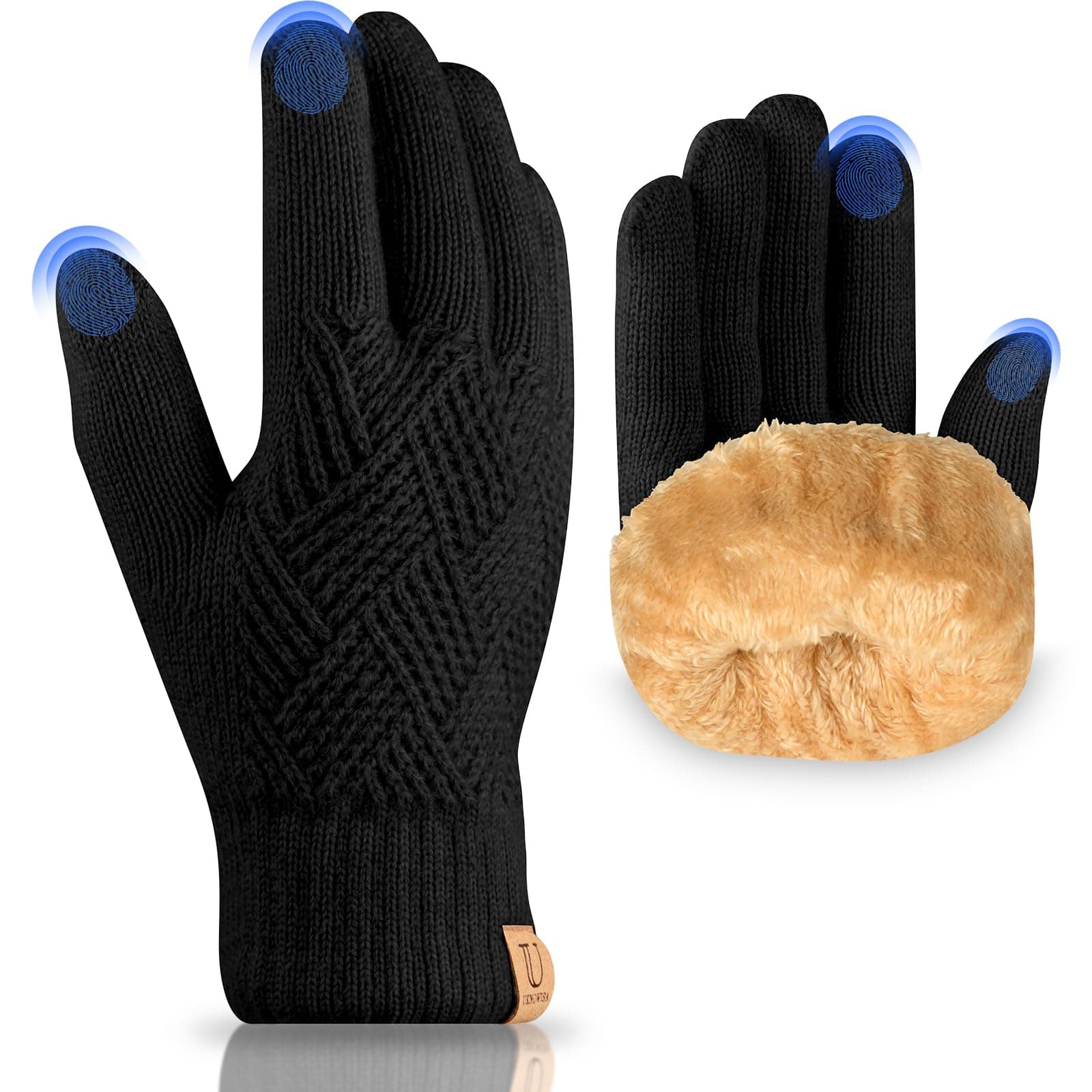 Winterhandschuhe Damen, Fleece Futter Touchscreens Thermohandschuhe Strickhandschuhe Wollhandschuhe für Damen und Herren Schwarz Angebot bei HelloDeals